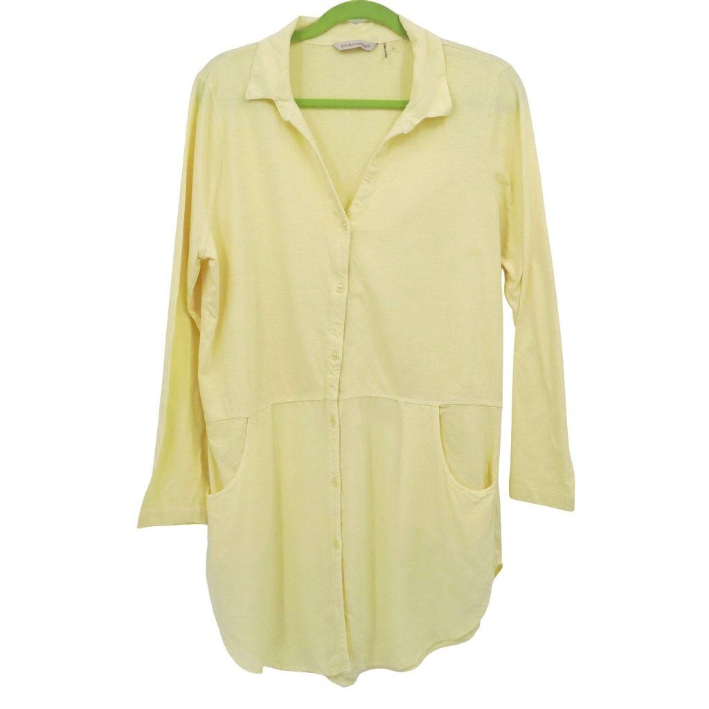 Soft Surroundings Shirt Dress Women L Yellow Pool Cruise Boho Beach Casual Comfy